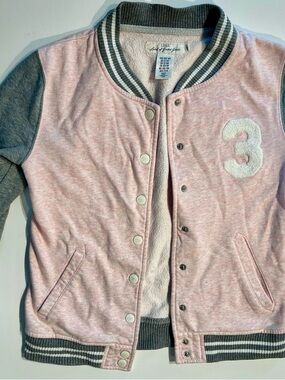 H&M pink and gray varsity-style bomber jacket for kids